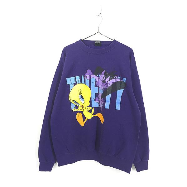 古着 90s USA製 LOONEY TUNES トゥイーティー シルベスター 追いかけっこ スウェ...