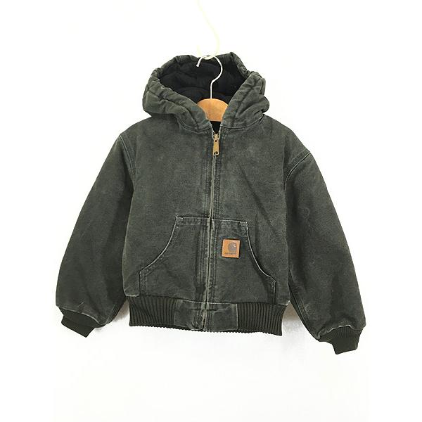 キッズ 古着 90s Carhartt 防寒 パデット ダック ワーク アクティブ パーカー XS ...