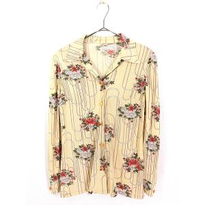 レディース 古着 70s 花 パール チェーン デザイン 開襟 ポリ シャツ 柄シャツ M位 古着｜dracaena