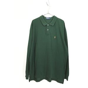 古着 90s Polo Ralph Lauren カラー ワンポイント 長袖 カノコ ポロシャツ ロンポロ 緑 XL 古着｜dracaena