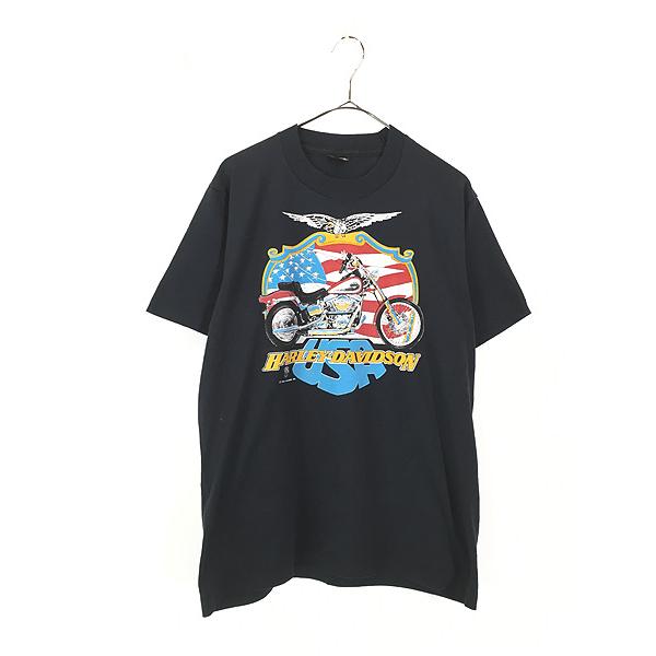 古着 90s USA製 HARLEY DAVIDSON 「USA」 イーグル モーター Tシャツ 黒...