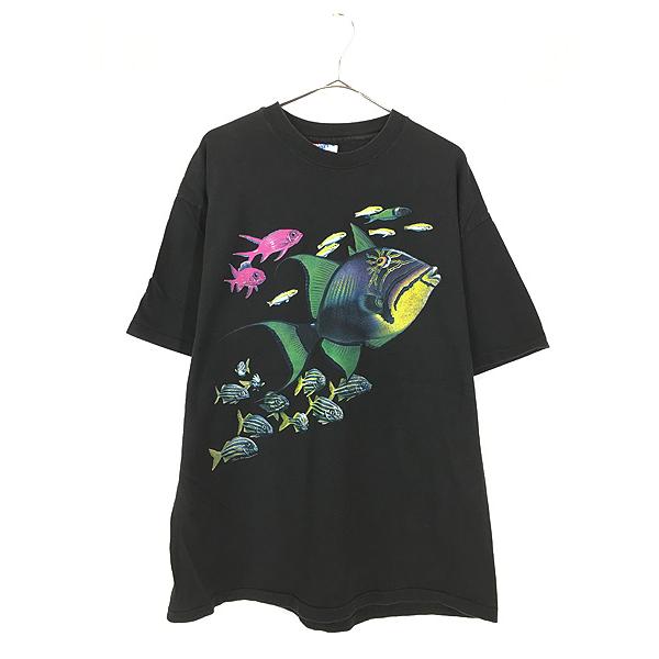 古着 90s USA製 深海 熱帯魚 カラフル おさかな Tシャツ XL 古着 古着