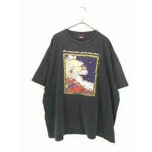 古着 90s USA製 HARLEY DAVIDSON サンタクロース グラフィック アート Tシャツ XXL 古着