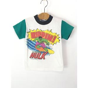 キッズ 古着 80s Canada製 HULK ハルク サーフィン アメコミ キャラクター クレイジー リンガー Tシャツ 1-2歳位 古着｜dracaena