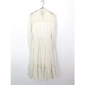 レディース 古着 70s USA製 GUNNE SAX レース ガーリー シフォン ワンピース ドレス ミモレ丈 M位 古着｜dracaena