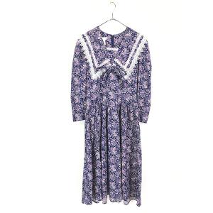 レディース 古着 80s USA製 GUNNE SAX 花柄 レース セーラーカラー 長袖 パフスリーブ ワンピース ドレス ロング丈 L位 古着｜dracaena