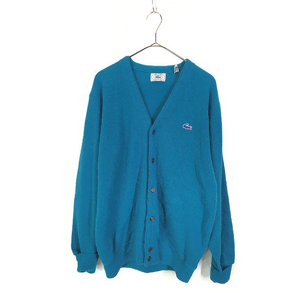 古着 80s IZOD LACOSTE ワニ パッチ アクリル ニット カーディガン 青 L 古着