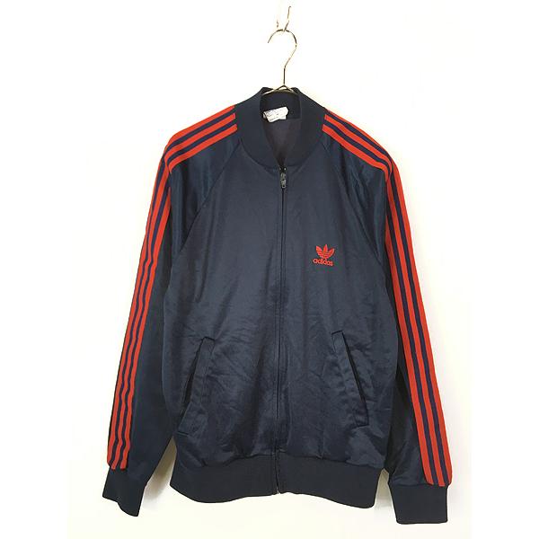 古着 80s USA製 adidas ATP 光沢 ジャージ トップ トラック スーツ 紺 M 古着