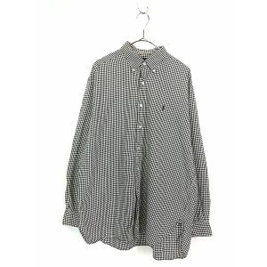 古着 90s Ralph Lauren 「MCMEEL」 白黒 ギンガム チェック マチ付き 3点留 BD シャツ L 古着｜dracaena