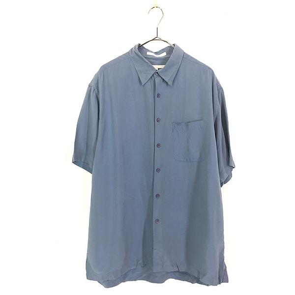 古着 90s PERRY ELLIS 無地 ソリッド 100% シルク ボックス シャツ 半袖 ラベ...