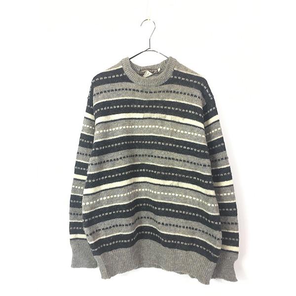 古着 80s 英国製 COOPER&amp;ROE マルチ ボーダー ローゲージ シェットランド ウール ニ...