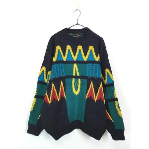 古着 90s USA製 Protege 3D ランダム ストライプ アクリル ニット