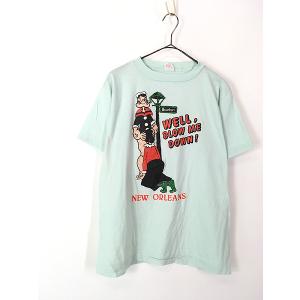 古着 80s USA製 Popeye ポパイ＆オリーブ 「Blow Me Down!」 Orleans Bourbon エロ キャラクター Tシャツ L｜dracaena