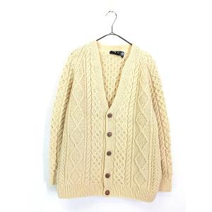 古着 80s MAINE BAY ケーブル編 ローゲージ ウール アラン フィッシャーマン ハンド ニット カーディガン ブラック M 古着 80s MAINE BAY ケーブル編 ローゲージ ウール アラン