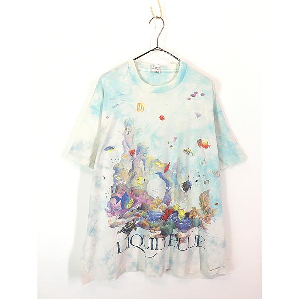 古着 90s USA製 LIQUID BLUE 深海 熱帯魚 おさかな タイダイ Tシャツ XXL ...
