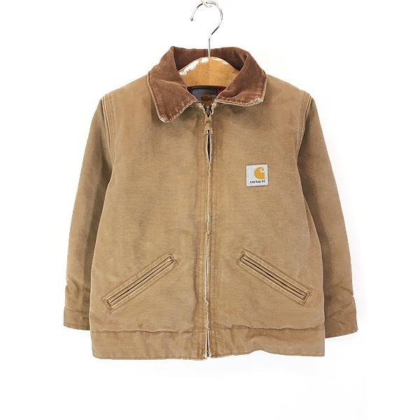 キッズ 古着 80s Carhartt レッド キルティング ライナー ブラウン ダック デトロイト...