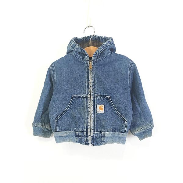 キッズ 古着 00s Carhartt 裏地 チェック柄 ブランケット デニム アクティブ パーカー...