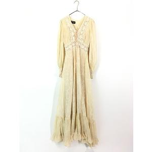 レディース 古着 70s USA製 レース パール ガーリー シアー シフォン