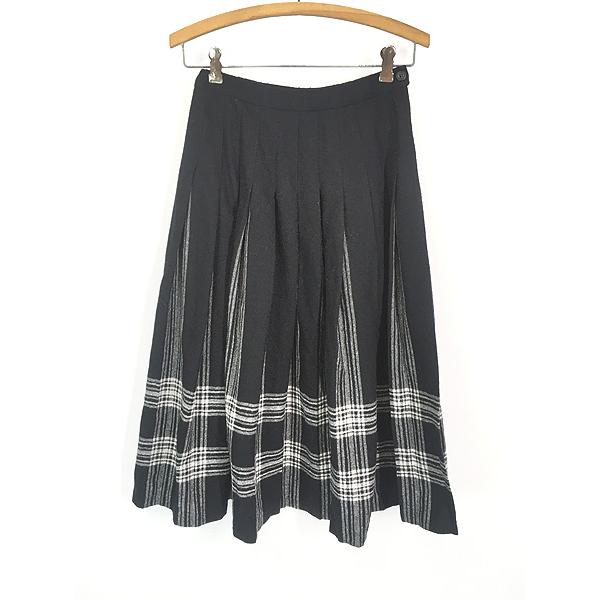 レディース 古着 80s USA製 Pendleton ブラック×ホワイト チェック プリーツ ウー...