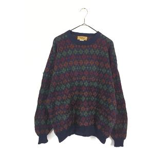 80s nordstrom カシミア 100％ ニット セーター L 80s カナダ製 CANKNIT 太ボーダー 襟付き ウールニット セーター