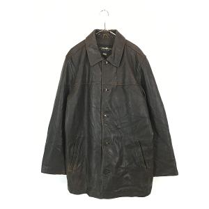 古着 90s LANDS' END パデッド 本革 オール ラムスキン レザー カー