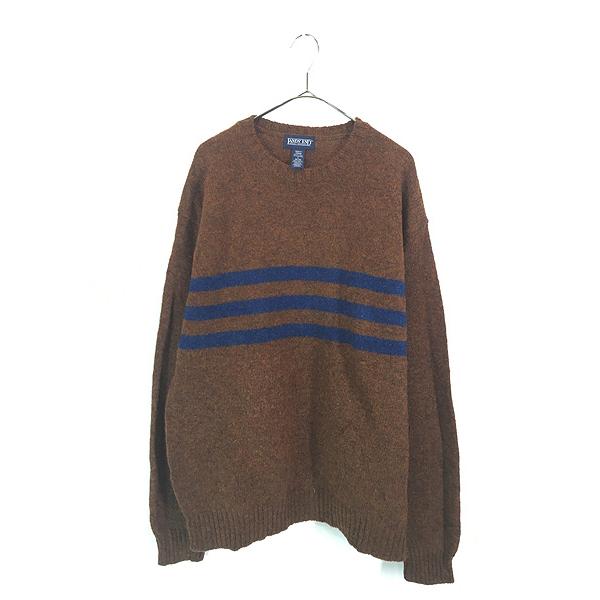 古着 90s Scotland製 LANDS' END 3ボーダー ローゲージ ウール ニット セー...