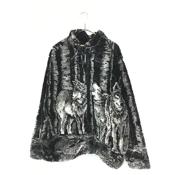 古着 90s USA製 BLACK MOUNTAIN オオカミ ウルフ 総柄 フリース ジャケット ...