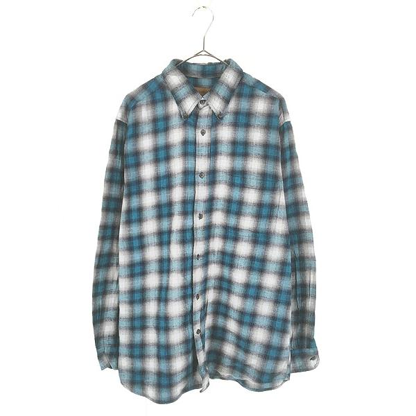 古着 00s St John's Bay ターコイズ オンブレ シャドー チェック フランネル シャ...