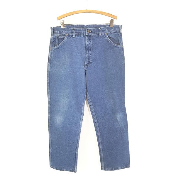 古着 80s Key 100%コットン ブルー デニム ワーク ペインター パンツ ワイドストレート...