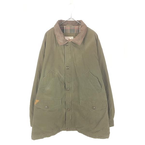 古着 00s WoolRich 本革 レザー襟 光沢 コットンサテン パデッド カバーオール ジャケ...
