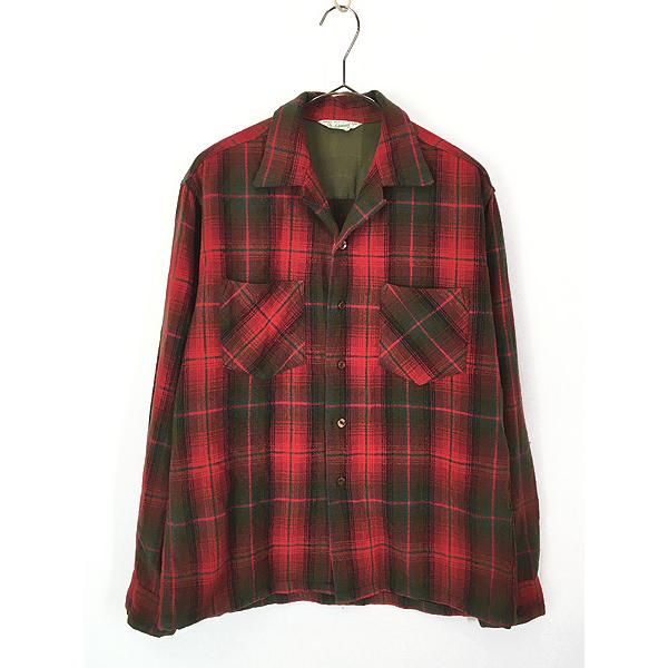 古着 60s Dutchmaid 好配色 チェック 開襟 ボックス ウール シャツ L