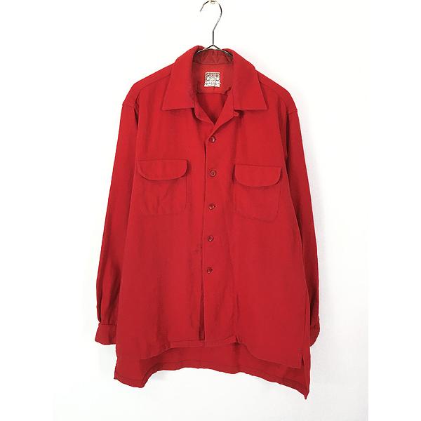 古着 50s USA製 McGREGOR 無地 ソリッド 開襟 ボックス ウール シャツ 16