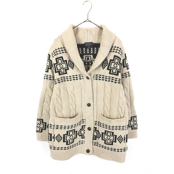 レディース 古着 PENDLETON クロス ネイティブ ケーブル ショールカラー ニット カーディ...