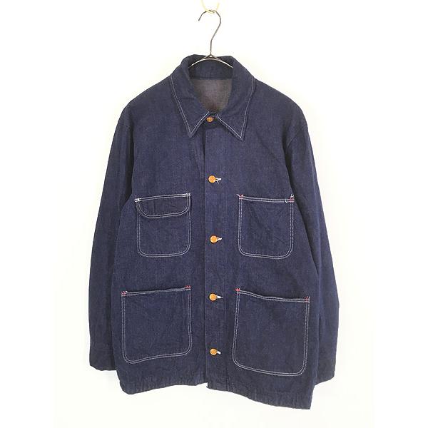 古着 70s Blue Bell 濃紺 ブルー デニム ワーク カバーオール ジャケット 40 ミン...