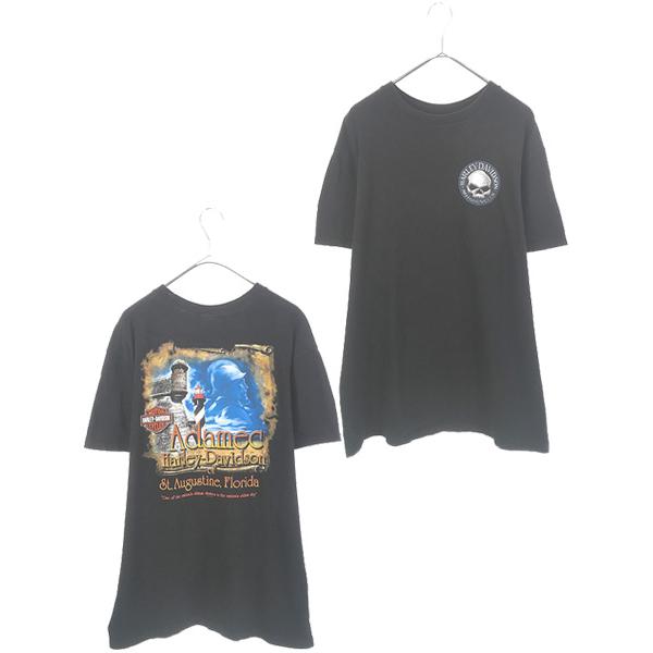 古着 10s HARLEY DAVIDSON スカル 「Florida」 灯台 グラフィック Tシャ...