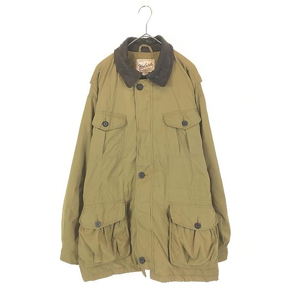 古着 00s WoolRich 本革 レザー襟 光沢 ピーチスキン パデッド カバーオール ジャケッ...