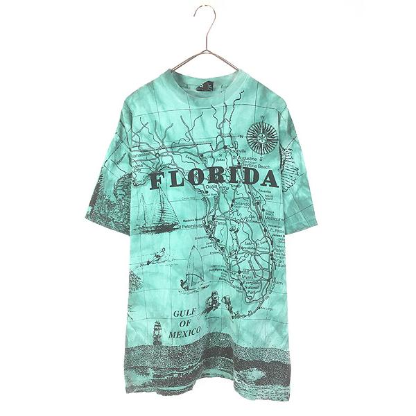 古着 90s USA製 FLORIDA マップ 地図 オールオーバー Tシャツ L