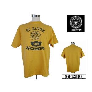 【送料無料 35%OFF】HOUSTON  ヒューストン   ピグメント ヘビーウェイト  プリントTシャツ「XAVIER」    NO.22104   YELLOW_Lサイズ｜dragon-agent