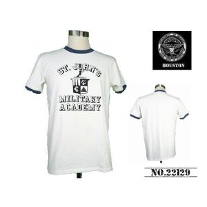 【送料無料 34%OFF】HOUSTON  ヒューストン   プリント リンガーTシャツ   「ST.JOHN'S」   NO.22129    WHITE×BLUE_Mサイズ｜dragon-agent