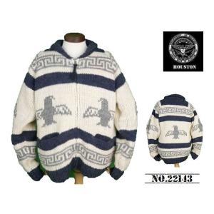 【送料無料 32%OFF】HOUSTON  ヒューストン   裏フリース仕様　カウチンセーター  「BIRD」     NO.22143    OFF×NAVY_Lサイズ｜dragon-agent