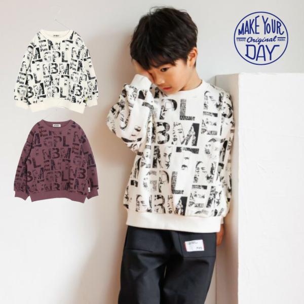 MAKE YOUR DAY  えらい人のアルファベット総柄裏毛 メイクユアデイ トレーナー キッズ ...