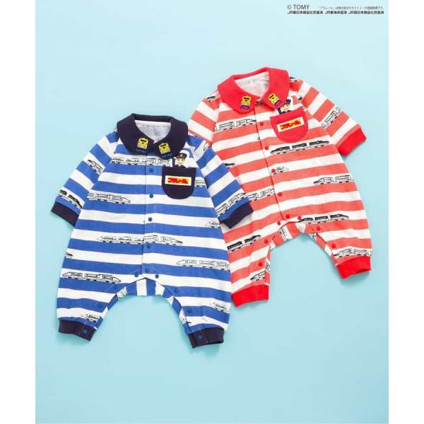 BIT'Z プラレール ボーダー柄 カバーオール 新幹線  刺繍 ボーダー 男の子 キッズ 子供 ビ...