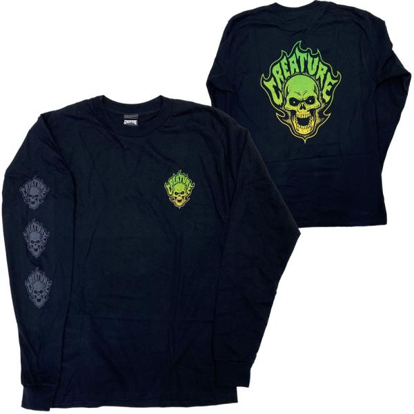 CREATURE・クリーチャー・BONEHEAD FLAME・ブラック・長袖・ロングスリーブ・長袖T...