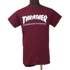 スラッシャー・THRASHER MAGAZINE・LOGO・バーガンディ・Tシャツ ・ミディアムサイズ ステッカー プレゼント 正規品｜dragtrain