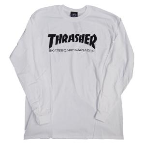 THRASHER・スラッシャー・MAGAZINE LOGO ホワイト・白・長袖Tシャツ・ロングスリーブ　ステッカープレゼント！｜dragtrain