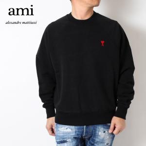 24SSモデル アミ アレクサンドル マテュッシ AMI Alexandre Mattiussi  メンズ ハートA刺しゅう スエットトレーナー【BLACK】 BFUSW005.747  001｜drawers