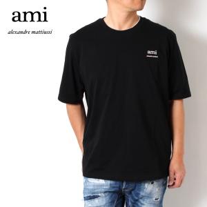 24SSモデル アミ アレクサンドル マテュッシ AMI Alexandre Mattiussi  メンズ ロゴプリント Tシャツ【BLACK】 UTS024.726  001/【2024SS】m-tops｜drawers