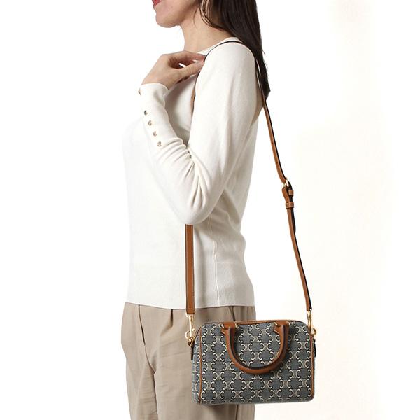 26SSモデル セリーヌ CELINE スモールボストン トリオンフジャカード+カーフスキン【ネイビ...