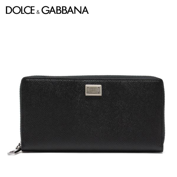 ドルチェ&amp;ガッバーナ DOLCE&amp;GABBANA  ロゴプレート ラウンドファスナー長財布【ブラック...