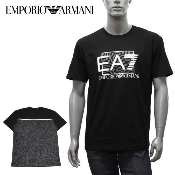 エンポリオアルマーニ EMPORIO ARMANI  EA7 幾何学切替ロゴ Tシャツ【ブラック】 ...